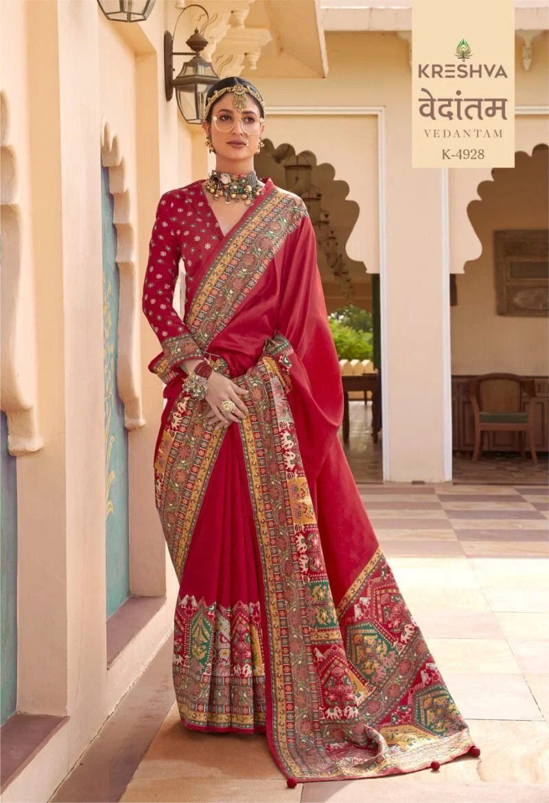 Kreshva Vedantam Mercerized Silk Position Print Designer Saree Collection