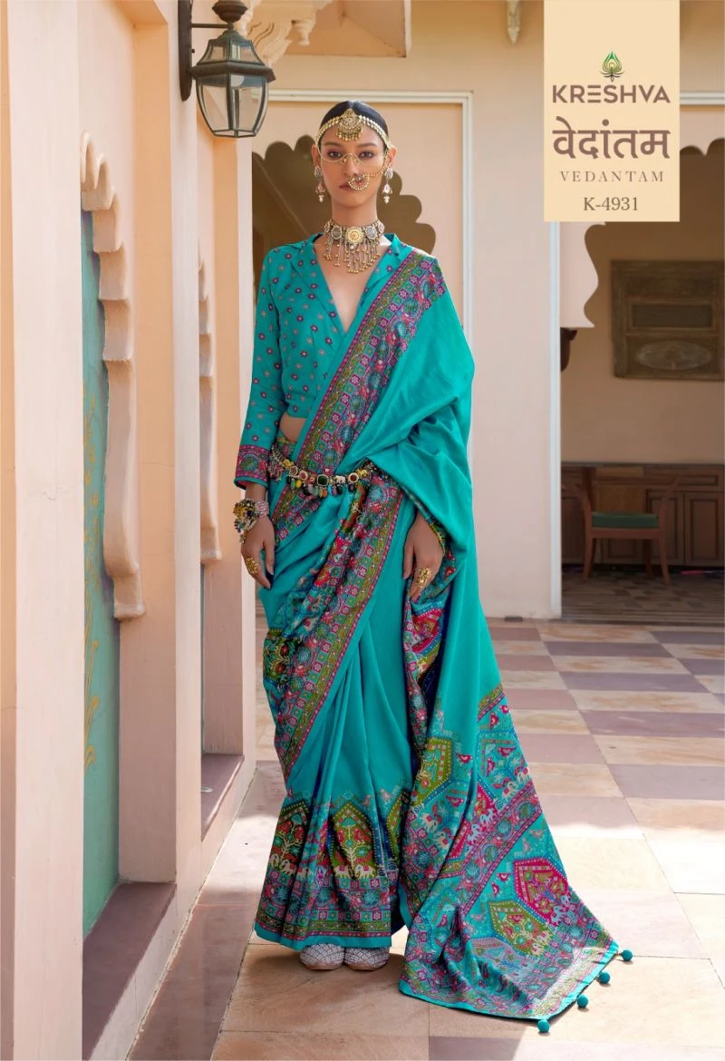 Kreshva Vedantam Mercerized Silk Position Print Designer Saree Collection 10