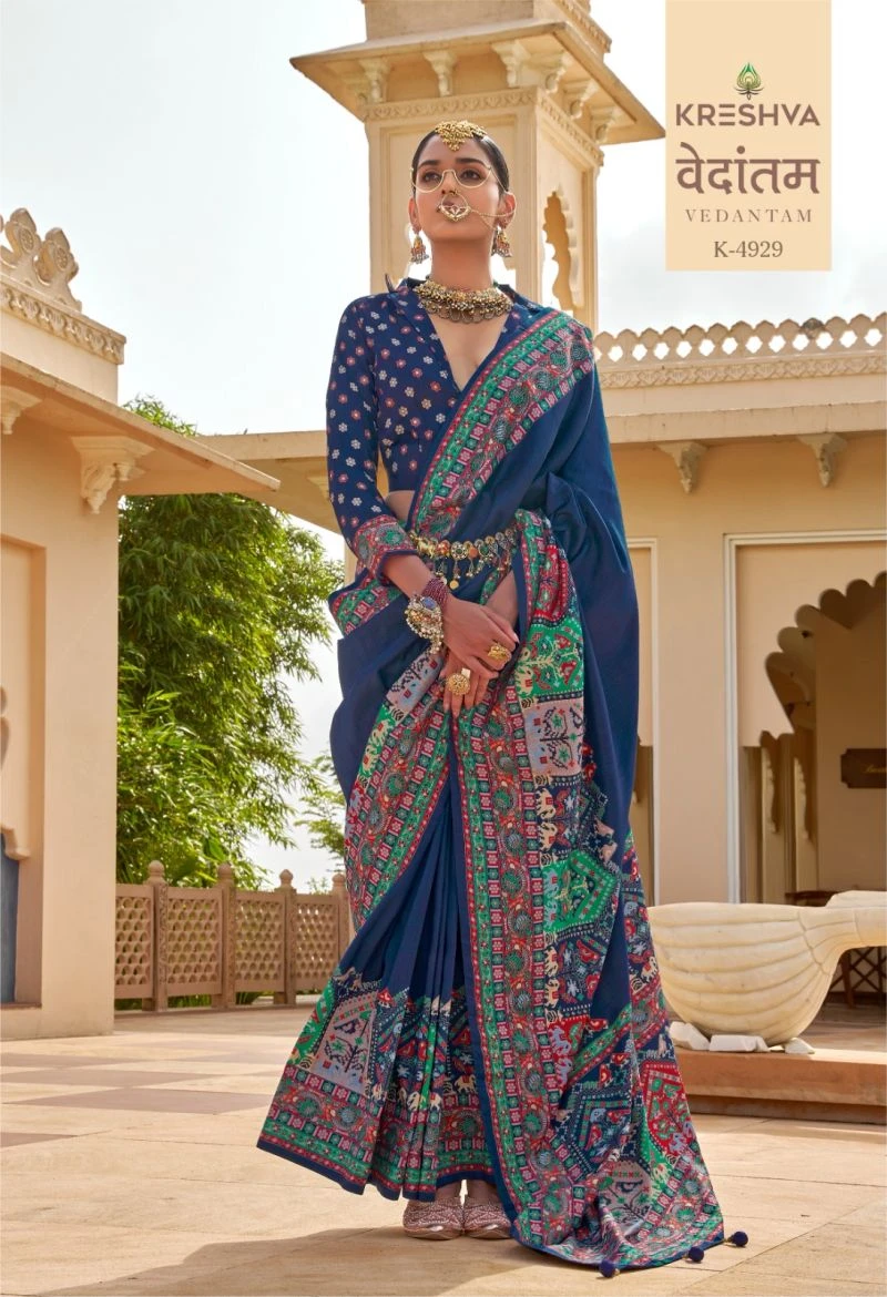 Kreshva Vedantam Mercerized Silk Position Print Designer Saree Collection 11