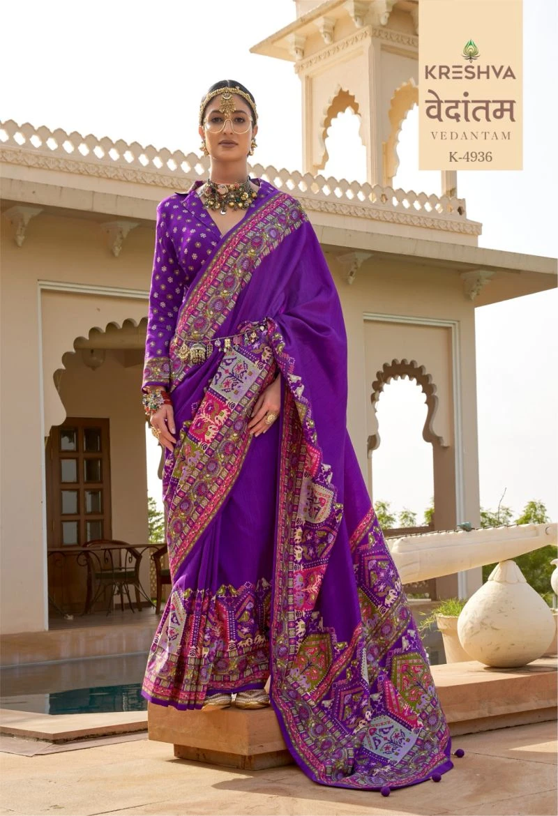 Kreshva Vedantam Mercerized Silk Position Print Designer Saree Collection 5
