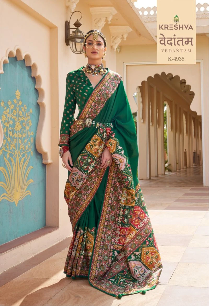 Kreshva Vedantam Mercerized Silk Position Print Designer Saree Collection 7