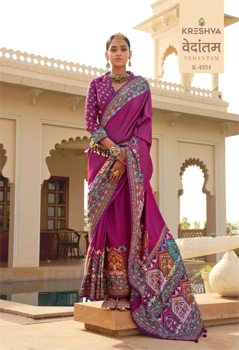 Kreshva Vedantam Mercerized Silk Position Print Designer Saree Collection 8