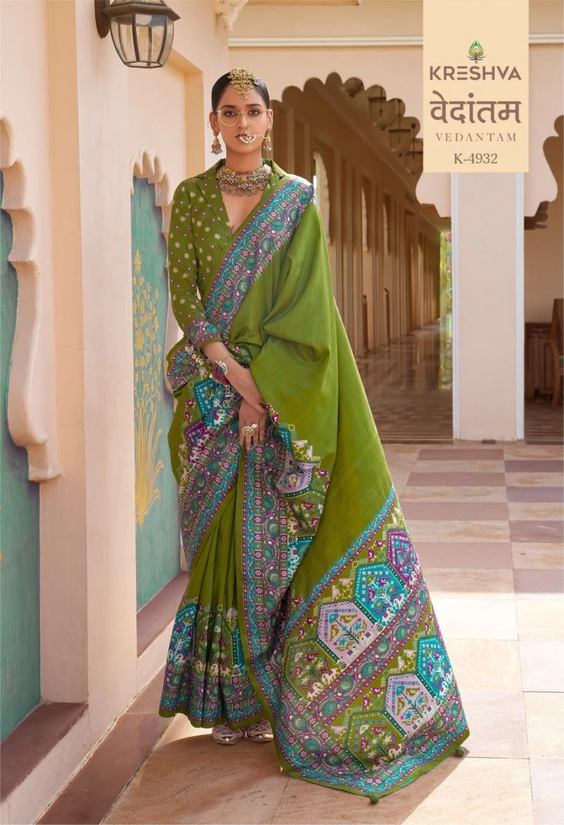 Kreshva Vedantam Mercerized Silk Position Print Designer Saree Collection 9