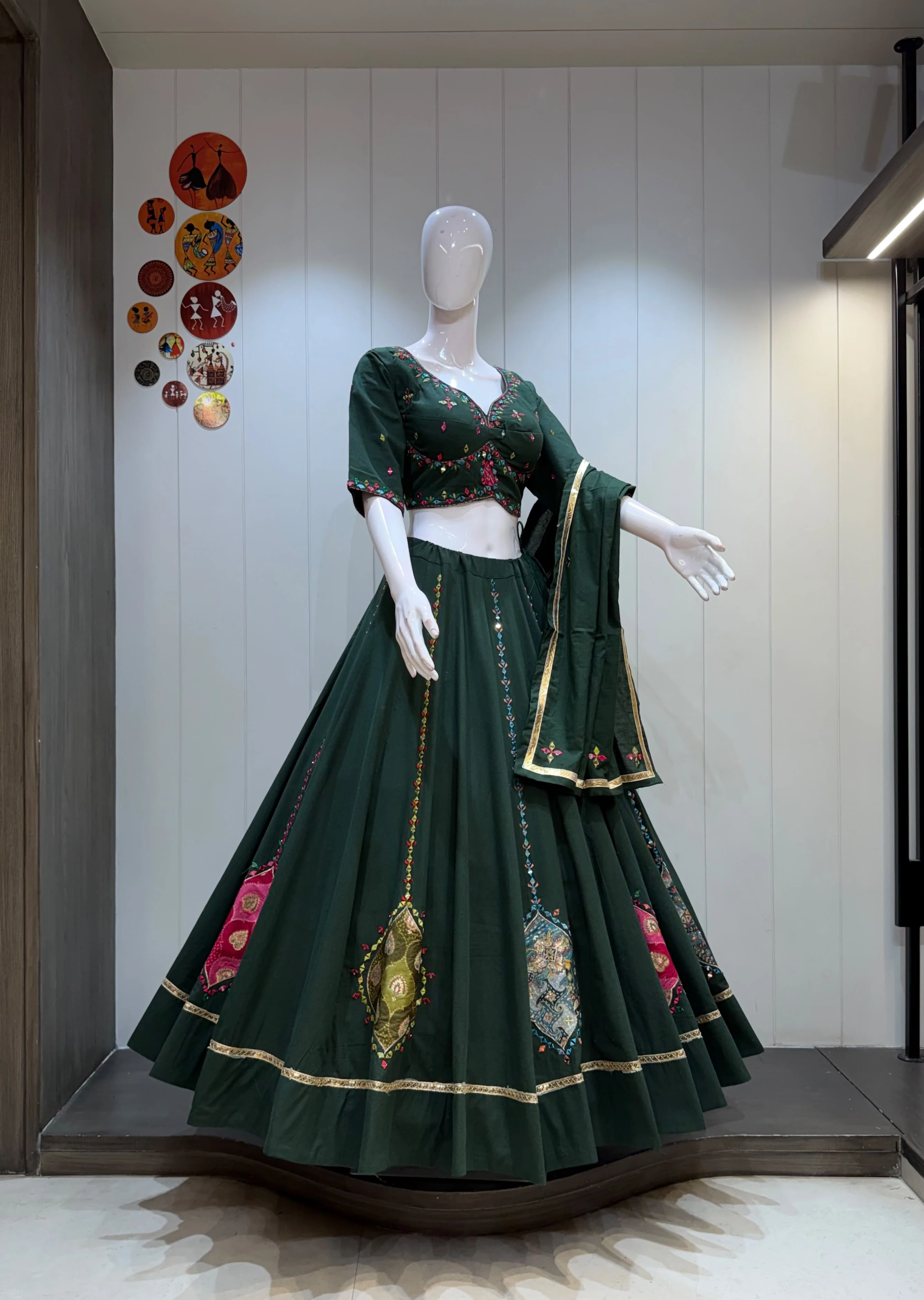 Laal Pari Pure Khadi Cotton Lehenga Choli With Heavy Manual Mirror Work And Position Print Patches 3