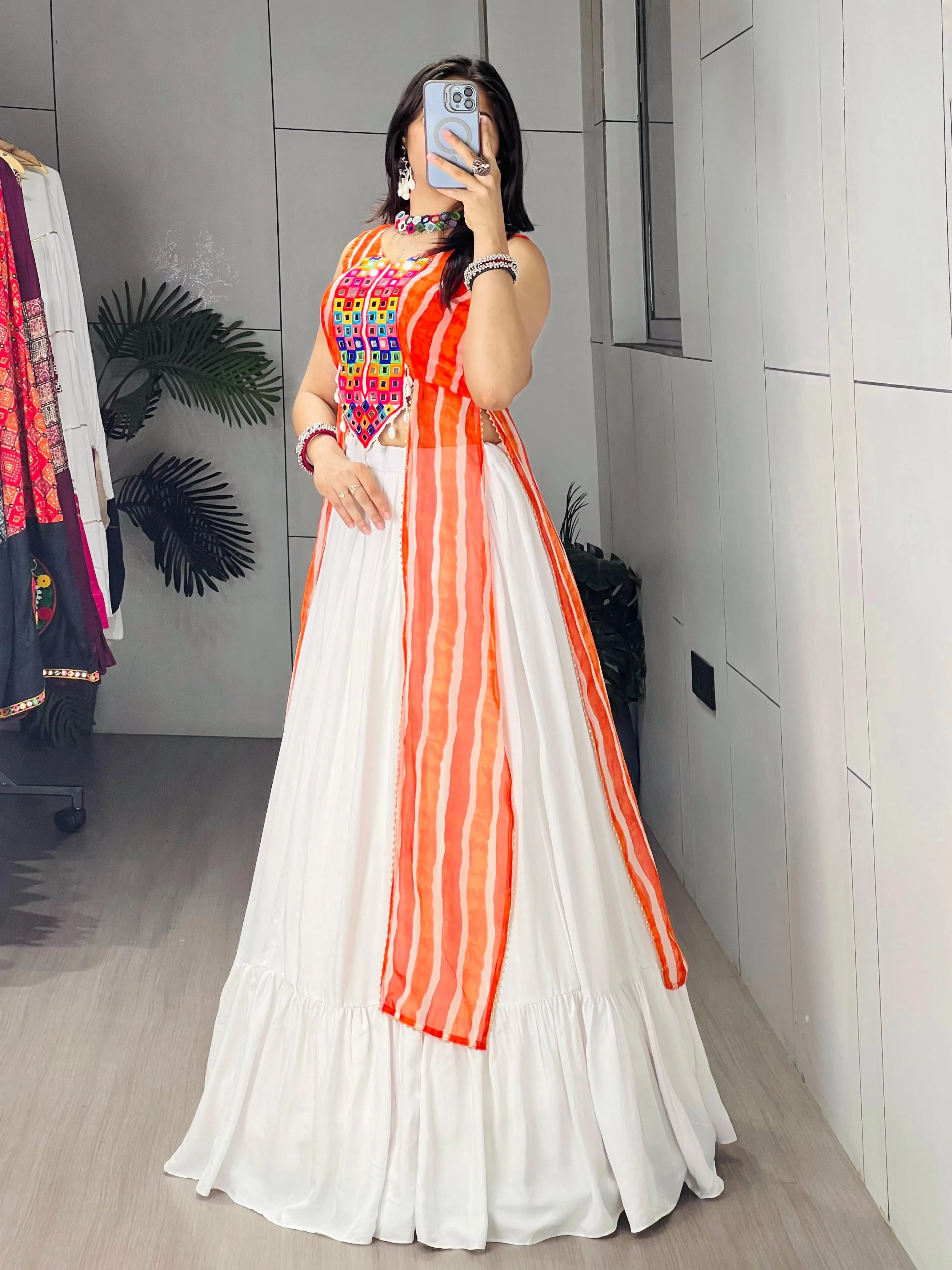 Leheriya Prints Kurtis With Traditional Lehenga Sets 4