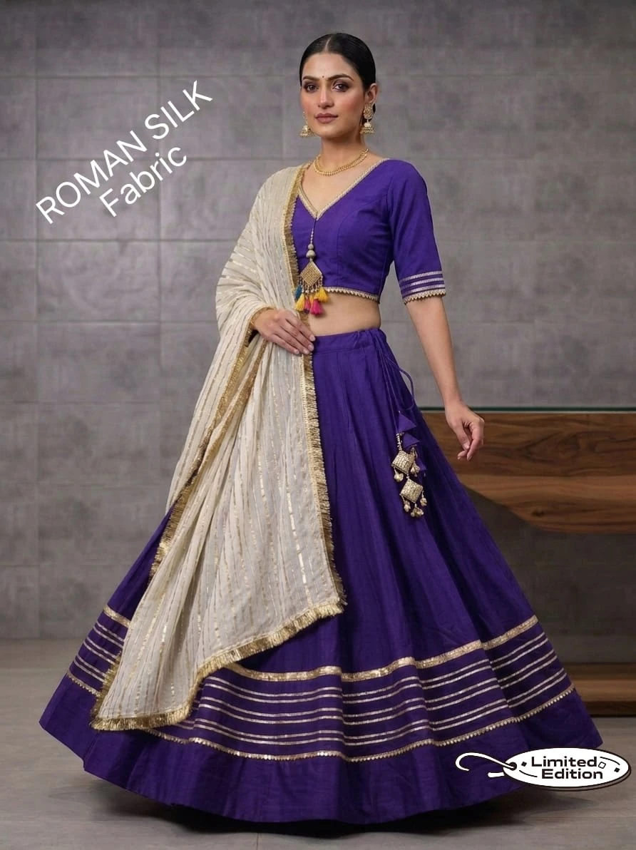 Limited Addition Roman Silk Chaniya Choli With Heavy Gotta And Sequence Lace