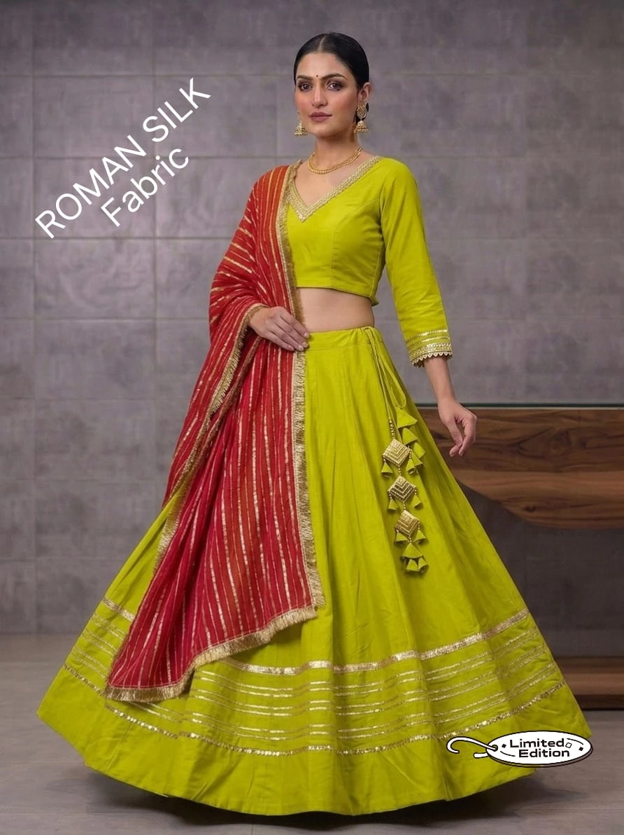 Limited Addition Roman Silk Chaniya Choli With Heavy Gotta And Sequence Lace 14