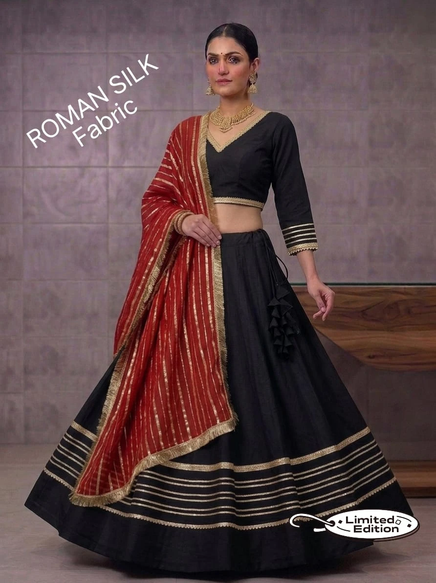 Limited Addition Roman Silk Chaniya Choli With Heavy Gotta And Sequence Lace 6