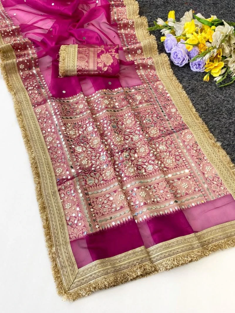 Maharani Bm Soft Tissue Mirror Worked Party Wear Saree Collection 4