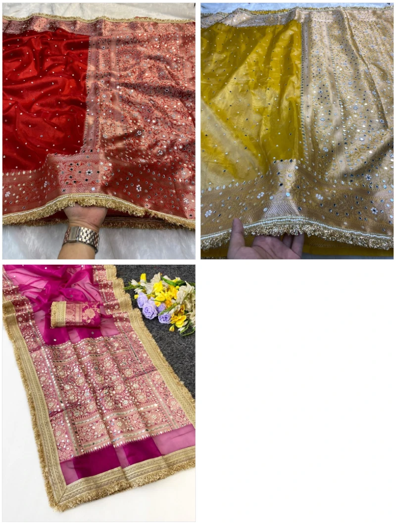 Maharani Bm Soft Tissue Mirror Worked Party Wear Saree Collection 5
