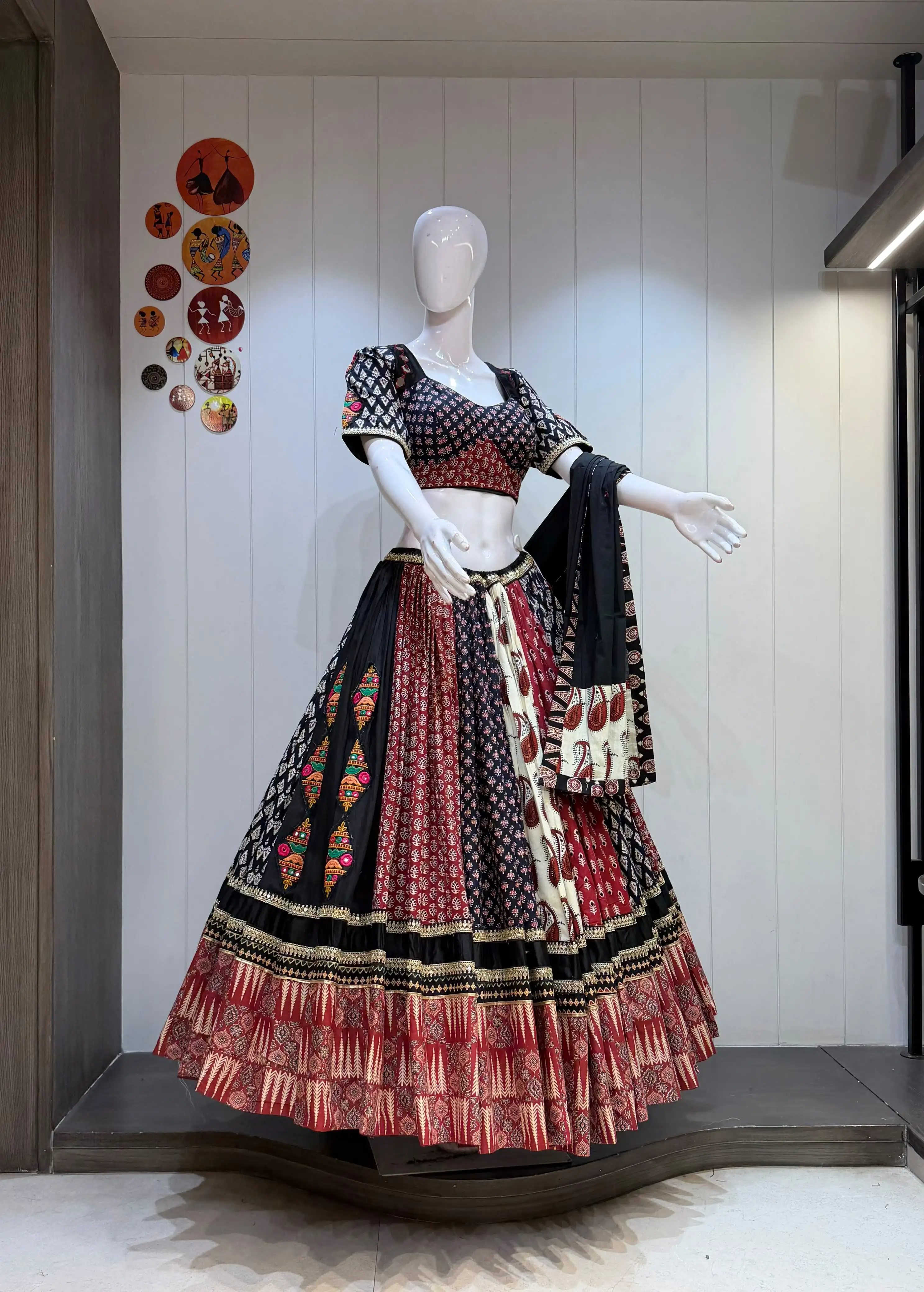 Mango Ajrakh Pure Cambric Cotton Lehenga Choli With Heavy Gamthi Work 2