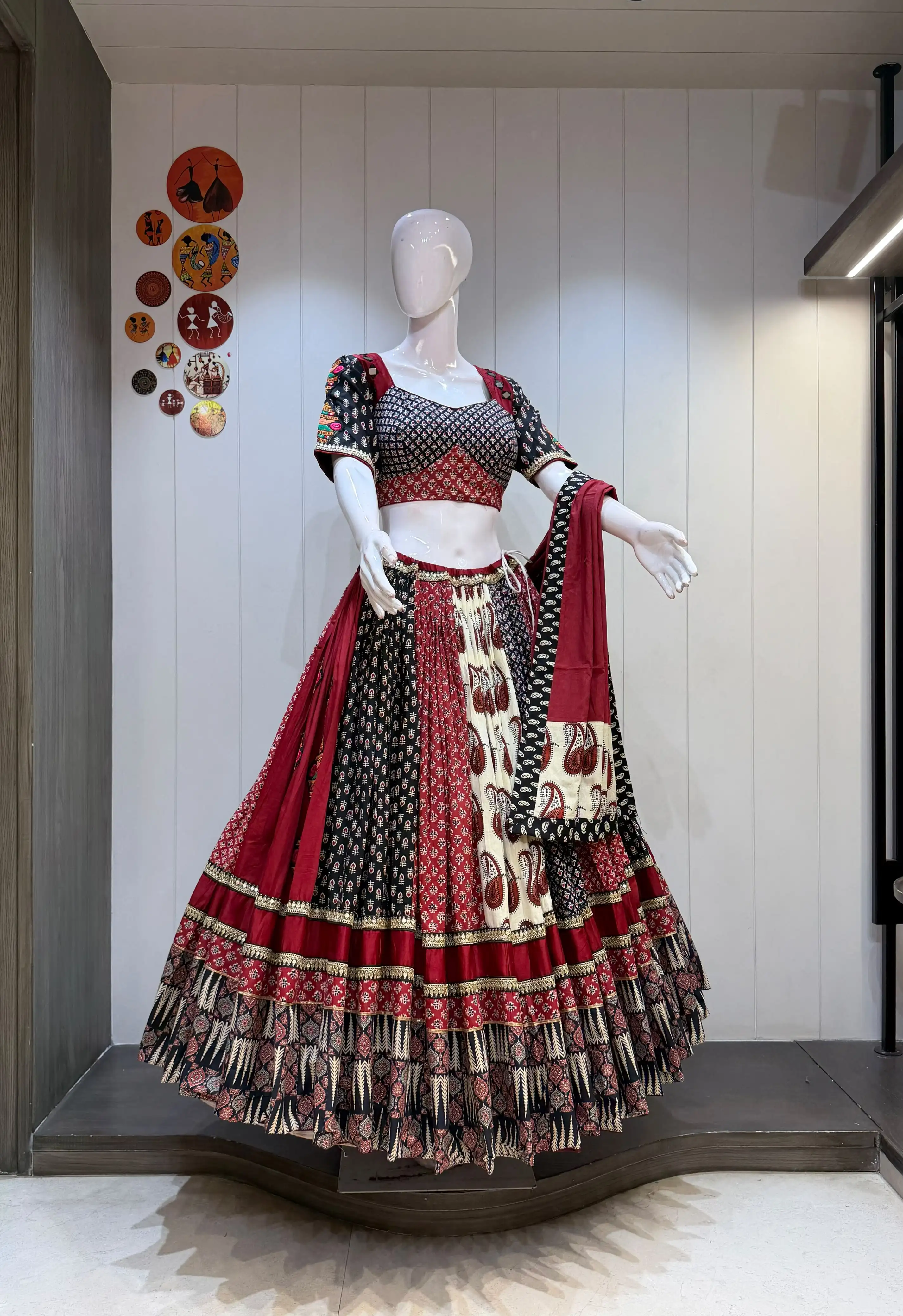 Mango Ajrakh Pure Cambric Cotton Lehenga Choli With Heavy Gamthi Work 3