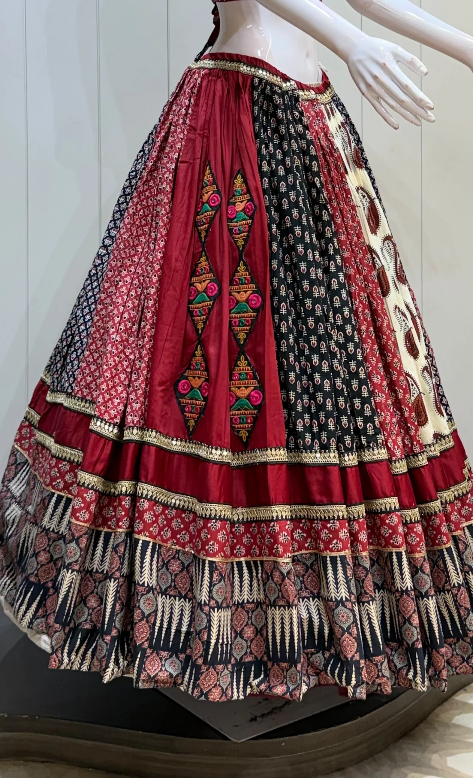 Mango Ajrakh Pure Cambric Cotton Lehenga Choli With Heavy Gamthi Work 4