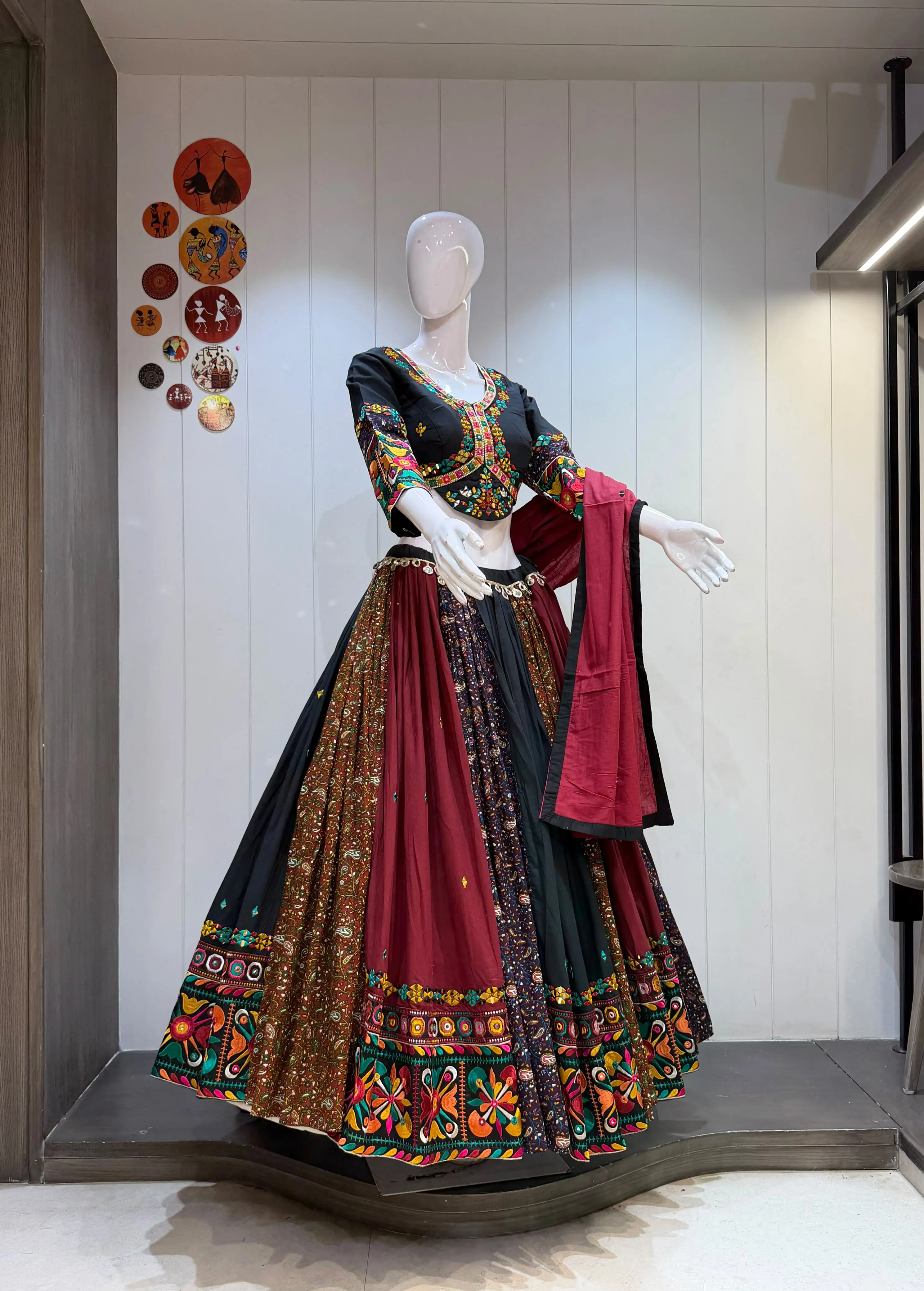 Mastani Pure Ajrakh Cotton Lehenga Choli With Manual Mirror And Kutchhi Work 2