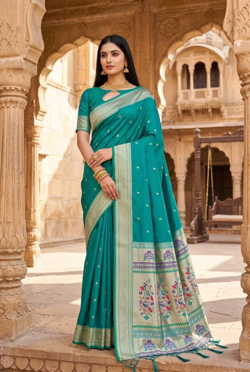 Mb 6182 Lustrous Silk Woven Butti Motifs Saree Collection 10