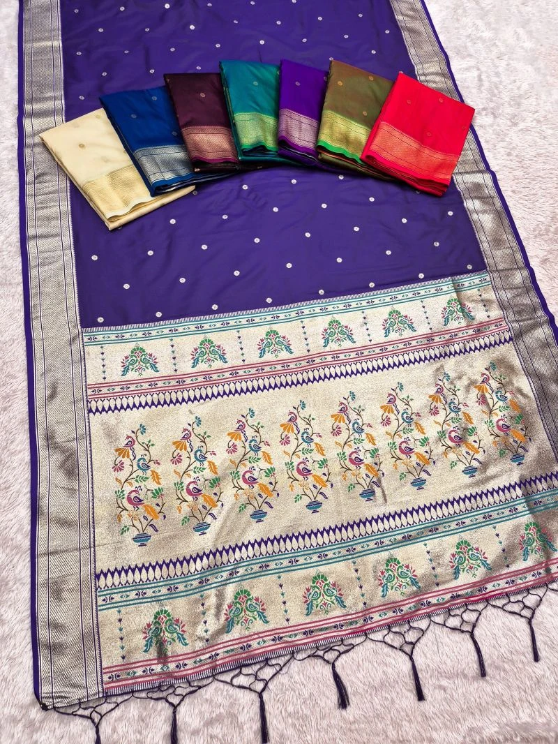 Mb 6182 Lustrous Silk Woven Butti Motifs Saree Collection 11