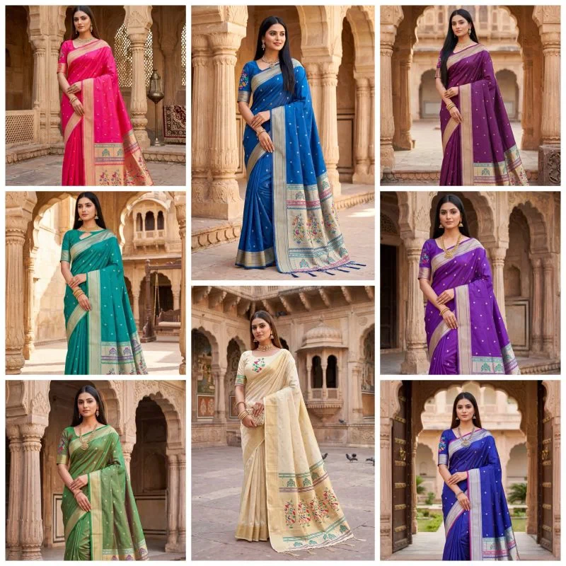 Mb 6182 Lustrous Silk Woven Butti Motifs Saree Collection 3