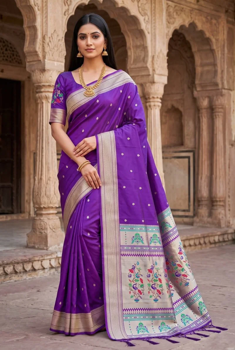 Mb 6182 Lustrous Silk Woven Butti Motifs Saree Collection 5