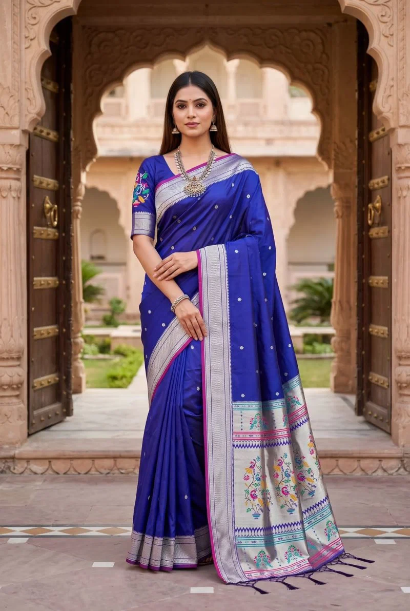 Mb 6182 Lustrous Silk Woven Butti Motifs Saree Collection 7