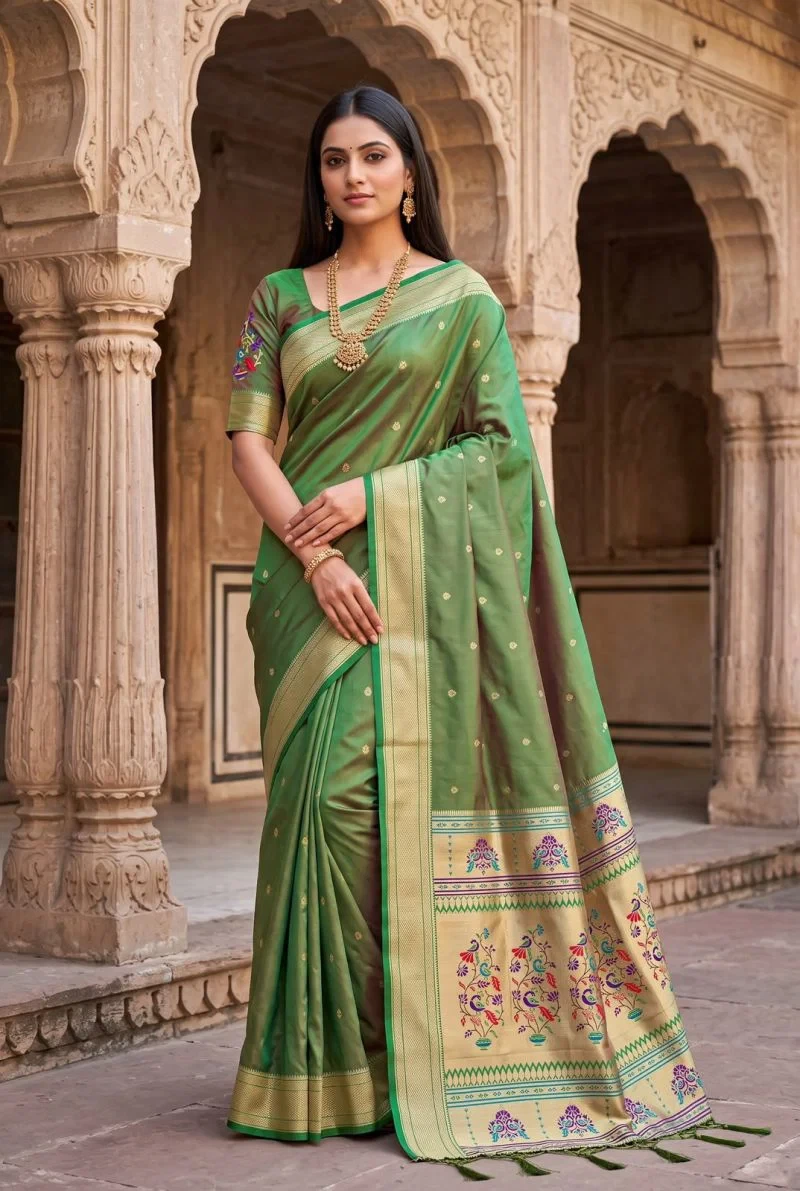 Mb 6182 Lustrous Silk Woven Butti Motifs Saree Collection 8