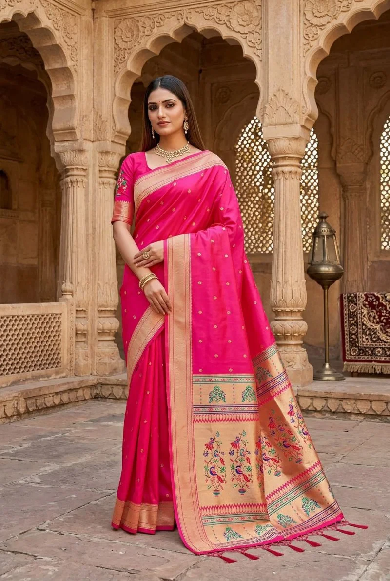 Mb 6182 Lustrous Silk Woven Butti Motifs Saree Collection 9