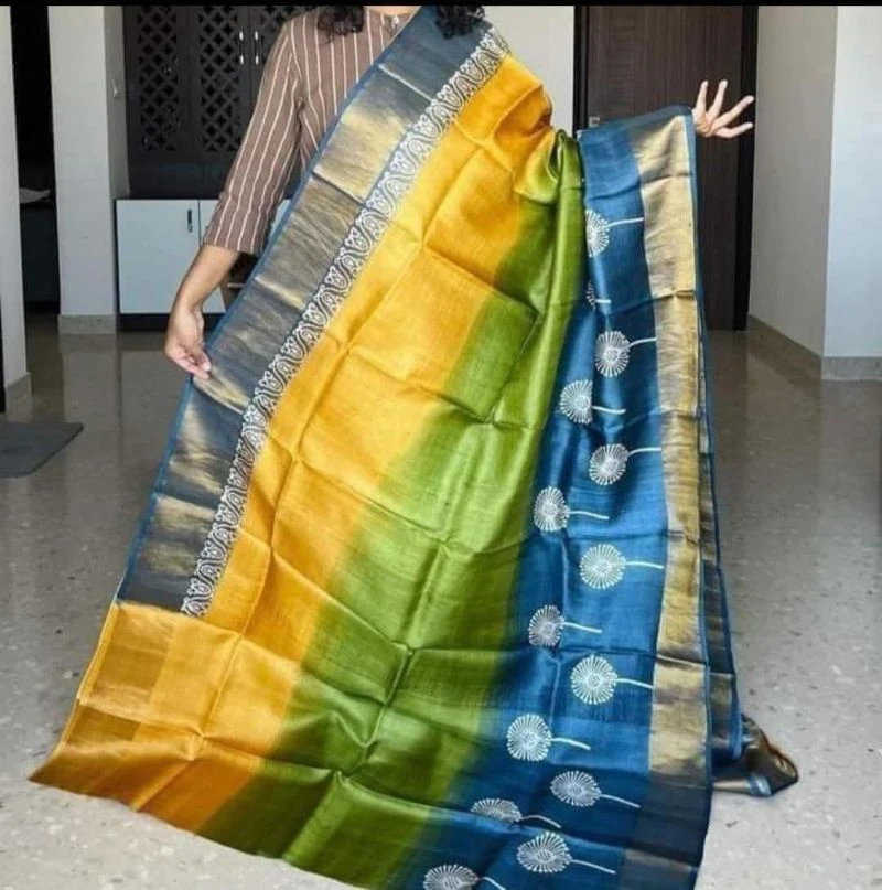Meraki Vol 25 Soft Tussar Silk Kalamkari Printed Zari Border Saree 2