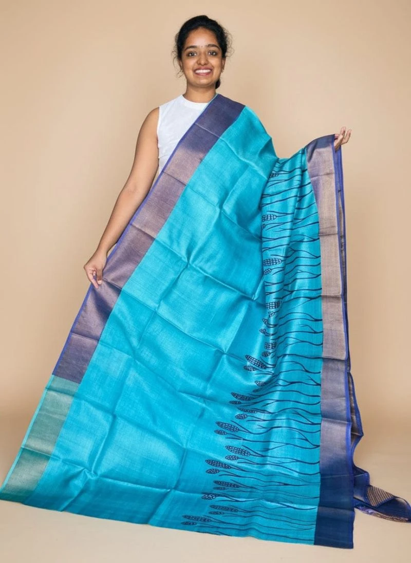 Meraki Vol 25 Soft Tussar Silk Kalamkari Printed Zari Border Saree 3