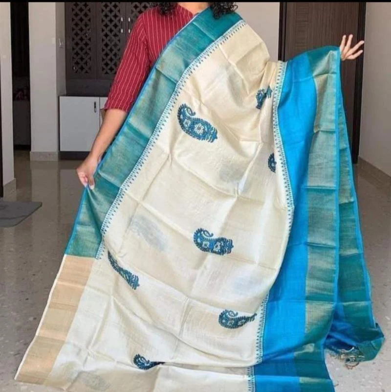Meraki Vol 25 Soft Tussar Silk Kalamkari Printed Zari Border Saree 4