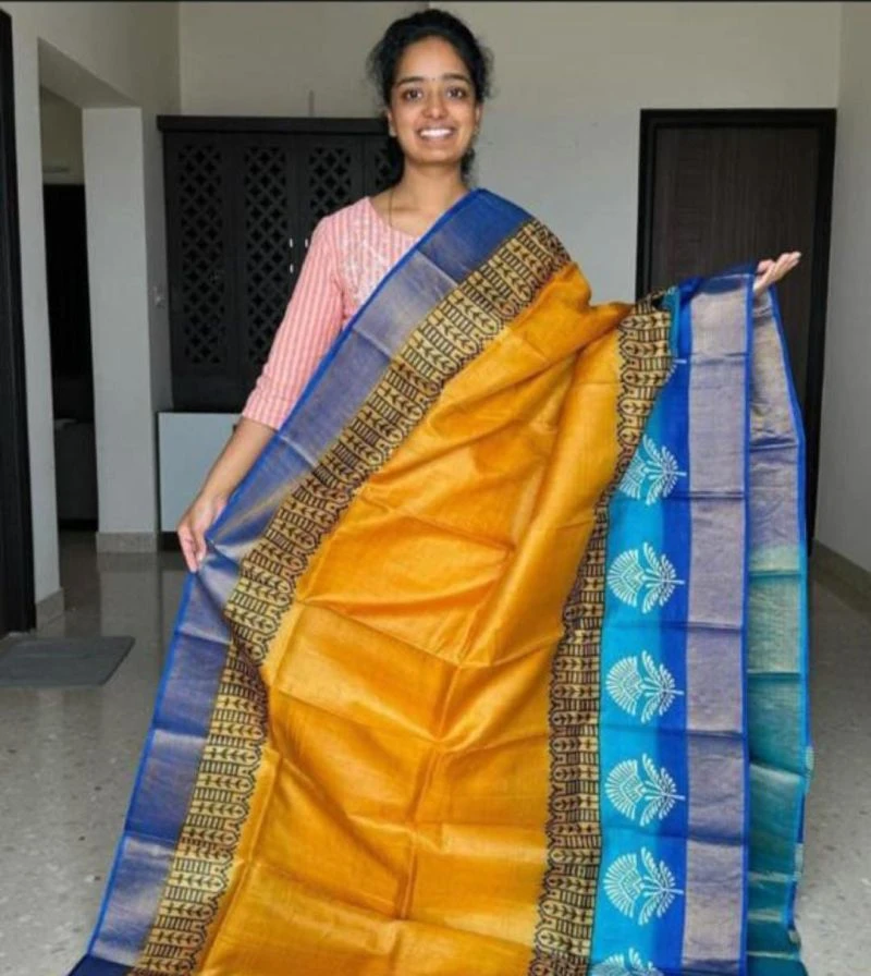 Meraki Vol 25 Soft Tussar Silk Kalamkari Printed Zari Border Saree 5