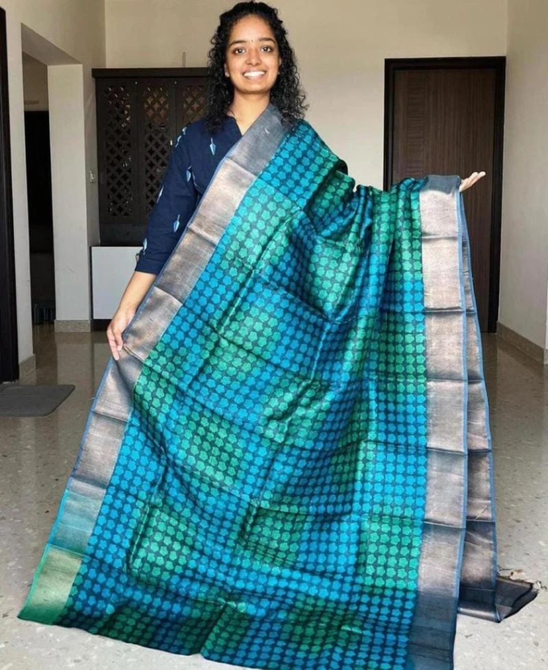 Meraki Vol 25 Soft Tussar Silk Kalamkari Printed Zari Border Saree 6