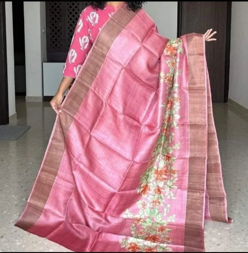 Meraki Vol 25 Soft Tussar Silk Kalamkari Printed Zari Border Saree 7