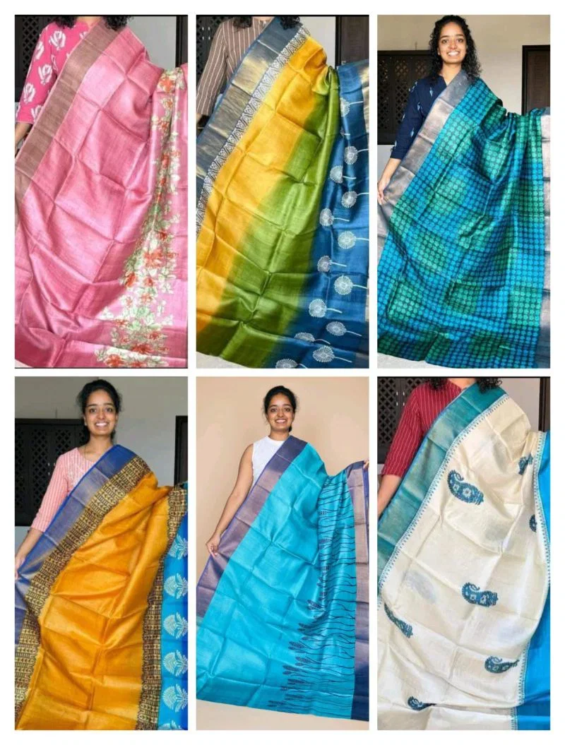Meraki Vol 25 Soft Tussar Silk Kalamkari Printed Zari Border Saree 8