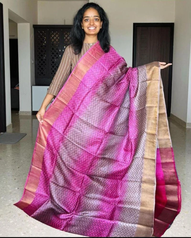 Meraki Vol 26 Soft Tusser Silk Zari Border Saree Collection 4