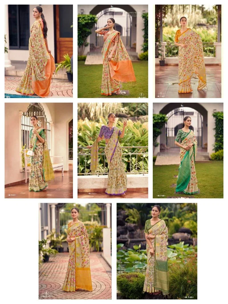 Milky Myra Vol 5 Tusser Silk Embroidery Worked Saree Collection 10