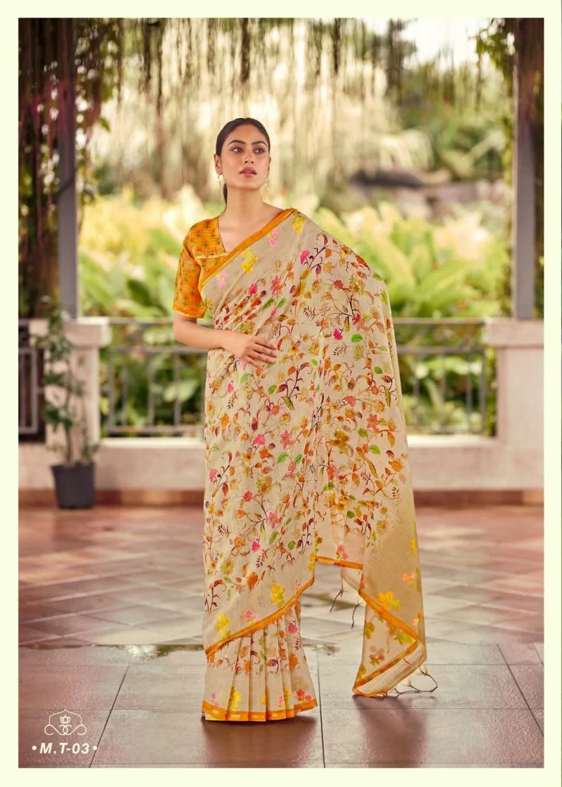 Milky Myra Vol 5 Tusser Silk Embroidery Worked Saree Collection 2