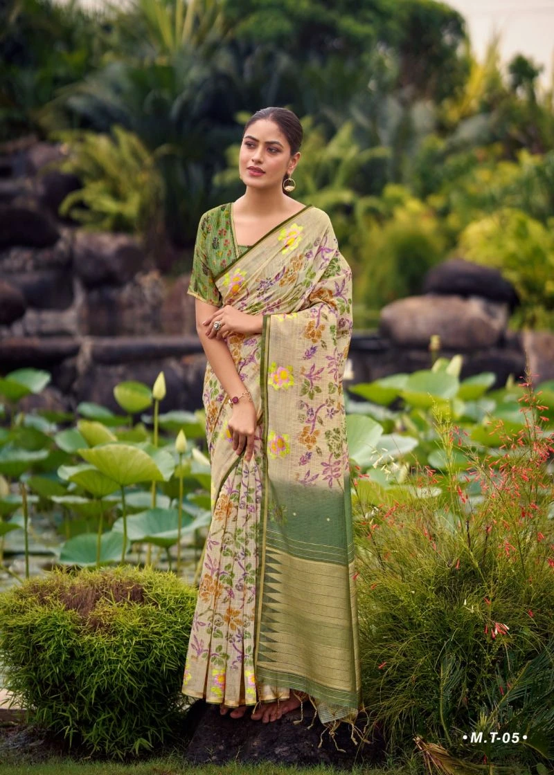 Milky Myra Vol 5 Tusser Silk Embroidery Worked Saree Collection 3