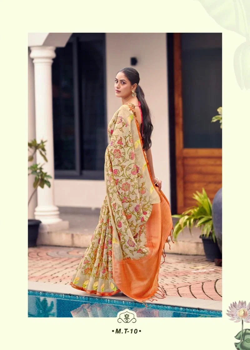 Milky Myra Vol 5 Tusser Silk Embroidery Worked Saree Collection 4