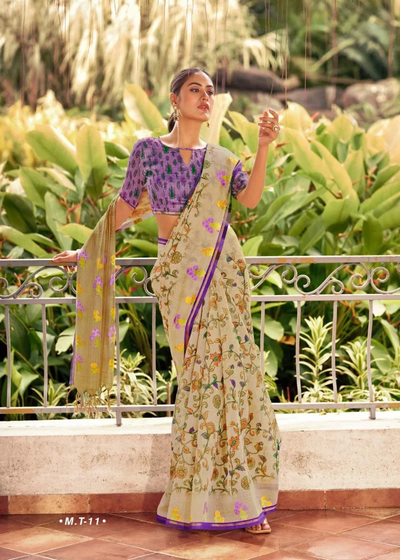 Milky Myra Vol 5 Tusser Silk Embroidery Worked Saree Collection 5
