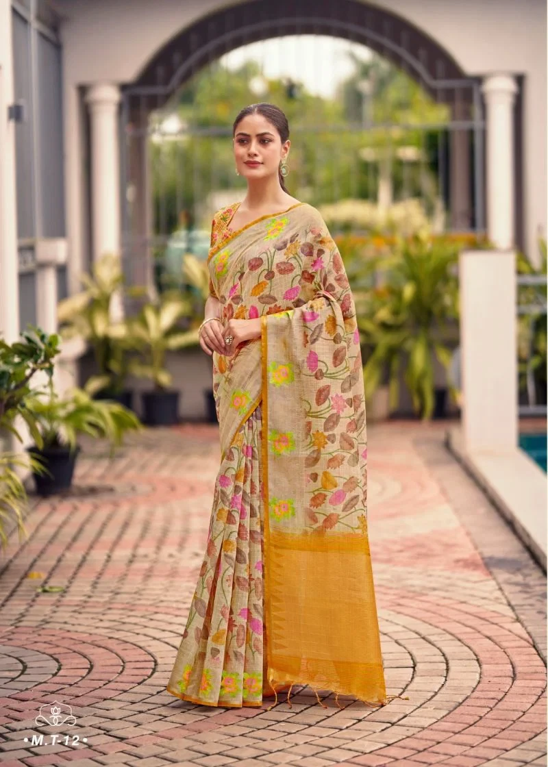 Milky Myra Vol 5 Tusser Silk Embroidery Worked Saree Collection 6