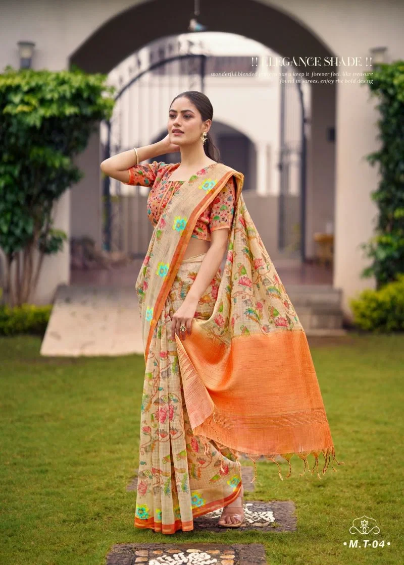 Milky Myra Vol 5 Tusser Silk Embroidery Worked Saree Collection 7