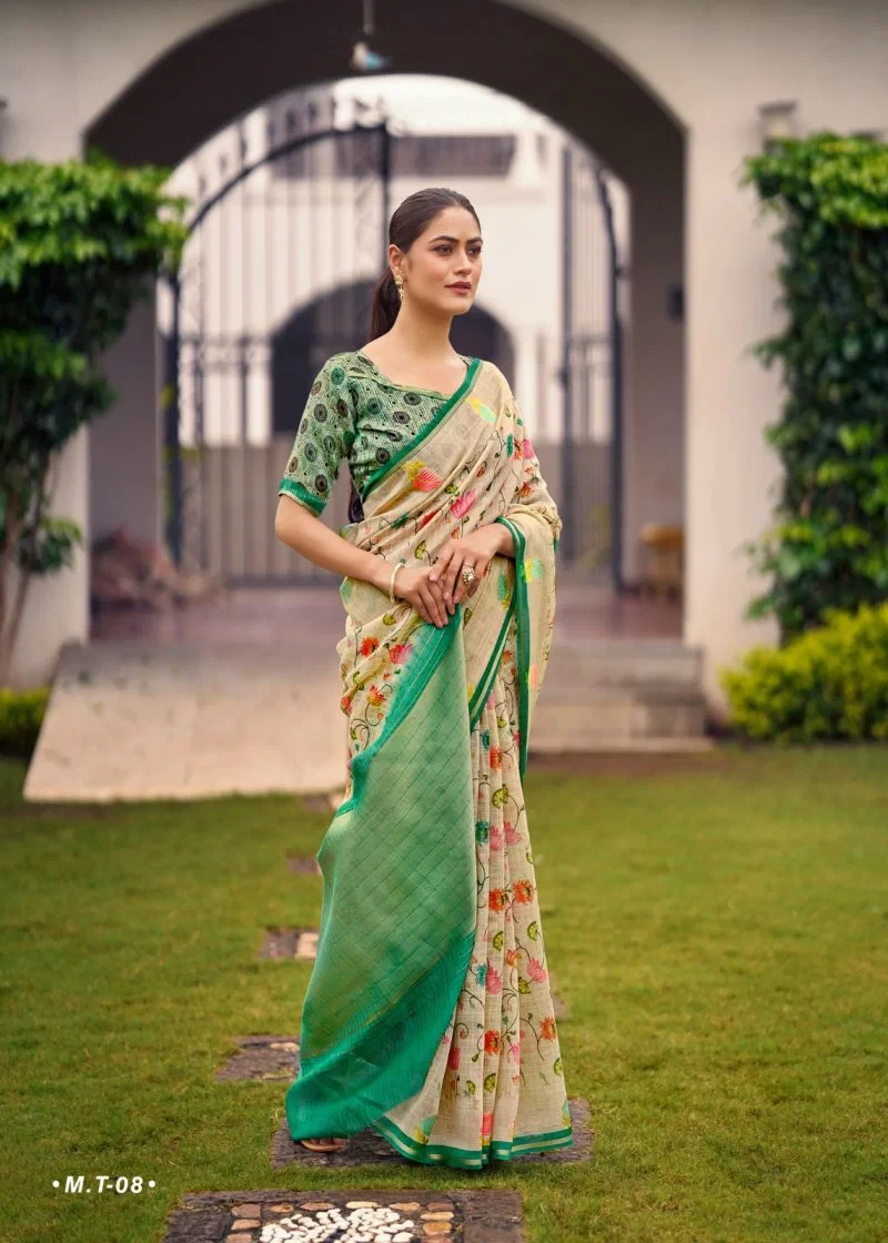 Milky Myra Vol 5 Tusser Silk Embroidery Worked Saree Collection 8