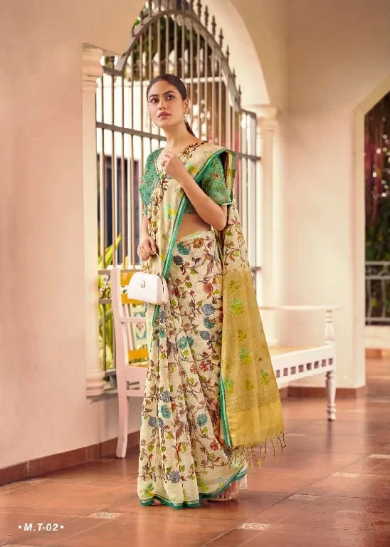 Milky Myra Vol 5 Tusser Silk Embroidery Worked Saree Collection 9