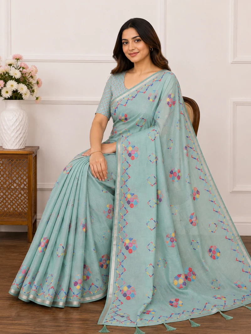 Mv Vis 35 Cotton Geometric Printed Saree Collection 1