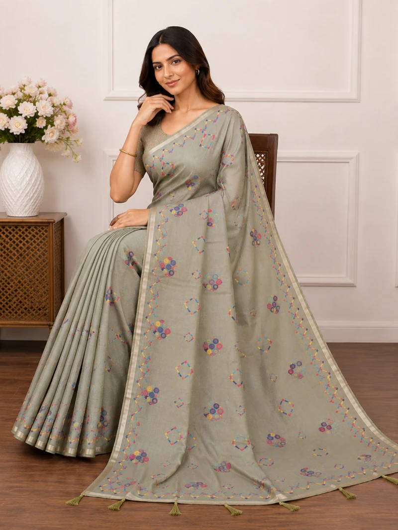 Mv Vis 35 Cotton Geometric Printed Saree Collection 10