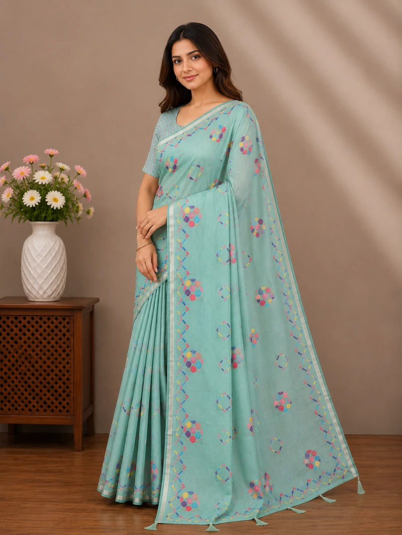 Mv Vis 35 Cotton Geometric Printed Saree Collection 7
