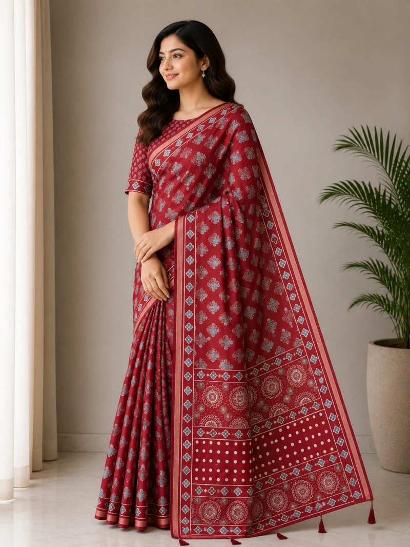 Mv Vis 36 Cotton Ajrakh Printed Saree Collection 12