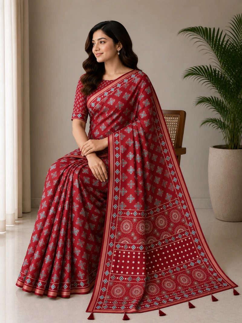 Mv Vis 36 Cotton Ajrakh Printed Saree Collection 13