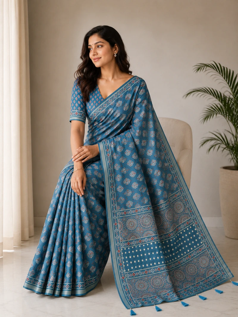 Mv Vis 36 Cotton Ajrakh Printed Saree Collection 14