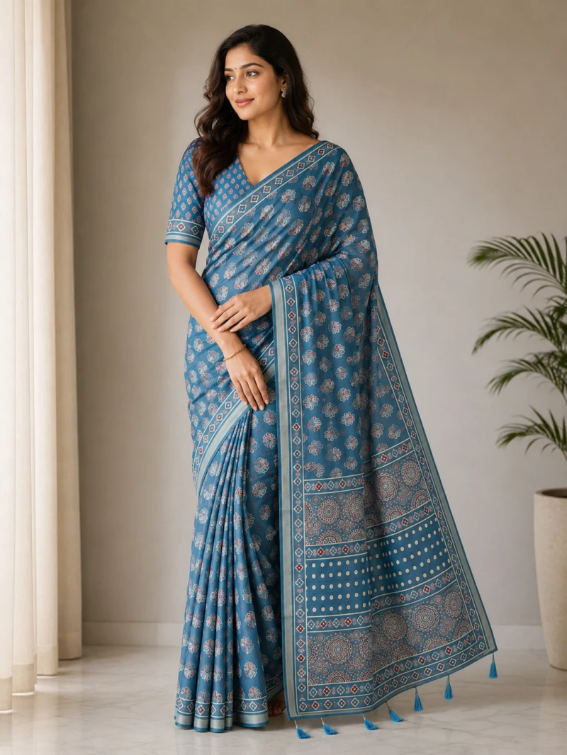 Mv Vis 36 Cotton Ajrakh Printed Saree Collection 3
