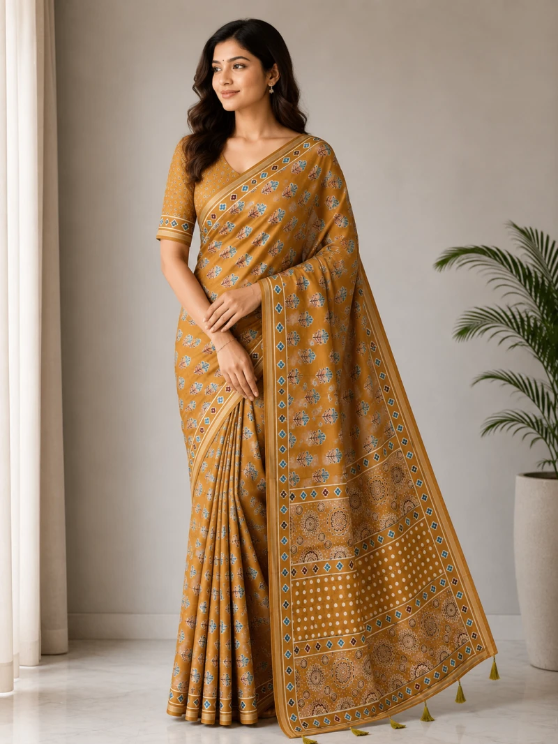 Mv Vis 36 Cotton Ajrakh Printed Saree Collection 4